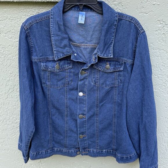 Truhearts Womens Jean Jacket Size 2X 25” L 22” P2P Cotton Blend - Picture 1 of 4